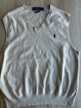 Ralph Lauren Cream V-Neck Sweater Vest with Navy Pony